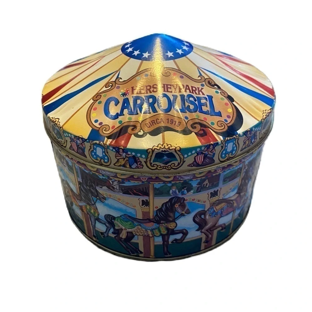 Vintagee Hersheypark Carrousel Metal Tin Can Container Storage